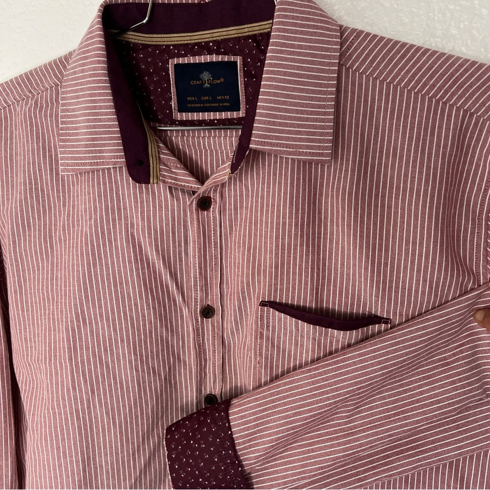 Craft Flow Men's Size Large Maroon Button Long Sleeve Shirt Contrast Flip Cuffs